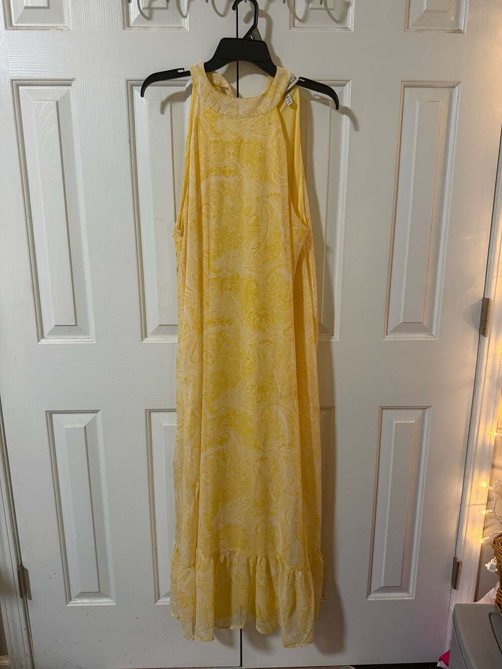 Harlow & Rose Yellow Paisley Print Halter Maxi Dress with Ruffle Hem